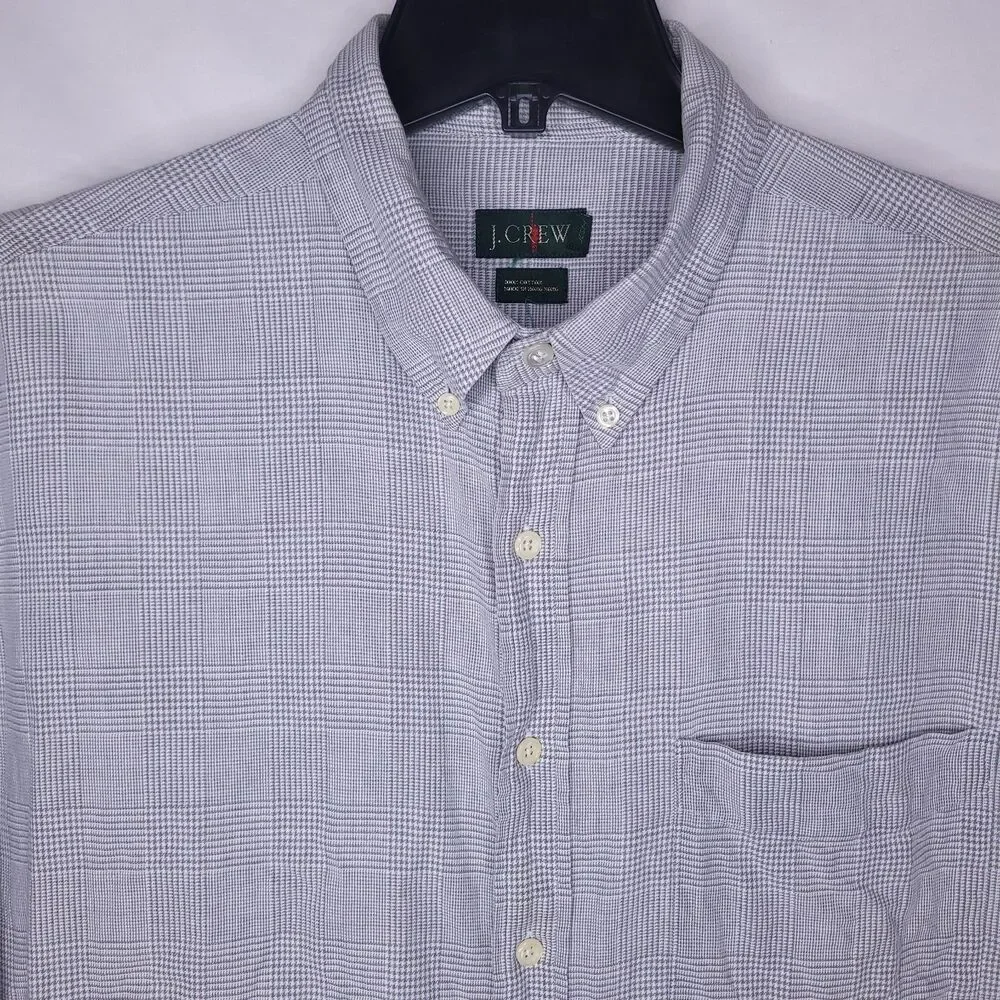 J Crew Shirt Mens XL Gray Houndstooth Glen Plaid Oarsman
